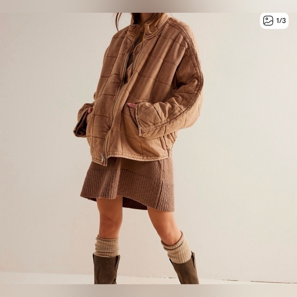 Free People Dolman Quilted Knit Jacket Brown